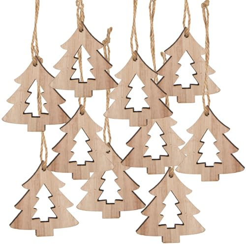 Logbuch-Verlag 10 Baum Tannenbaum Weihnachtsanhänger aus Holz Holzdeko Weihnachten natürlicher Baumschmuck 7 x 7 x 0,8 cm