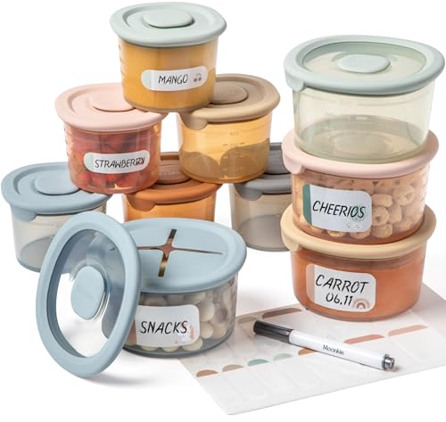 Moonkie Tarros Potitos Bebe Silicona(6Paquetes 4oz+4Paquetes 8oz),Tarros Bebe Comida, Recipiente Comida Bebe, Tarros de Conservación 100% Herméticos, Sin BPA, Apto para Lavavajillas,Refrigeradores