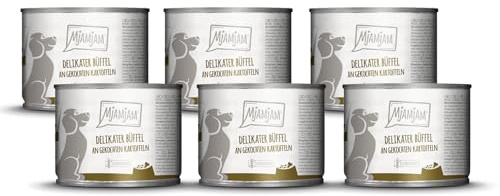 MjAMjAM – Premium Nassfutter für Hunde - delikater Büffel an gekochten Kartoffeln, 6er Pack (6 x 200g), getreidefrei mit extra viel Fleisch
