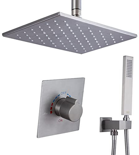 GKPSSURV Shower Mixer, Concealed Shower Mixer Valve 2 Way Led Overhead Rain Shower Shower Mixer Set Wall Mounted Concealed Shower Mixer for Bathroom