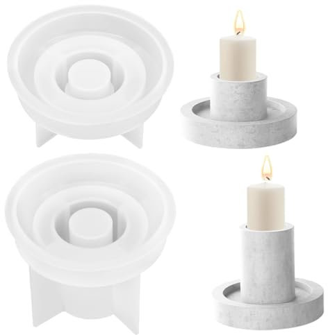 2 Stück Silikonformen Gießformen Kerzenhalter, Silikon Gießform Kerzenhalter, Silikonformen zum Gießen, Gießformen Silikon Kerzenständer, Silikonform Kerzenhalter für Stabkerzen und Teelichter