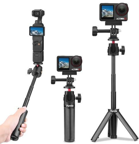 Flymile Mini Tabletop Tripod for Osmo Pocket 3, Portable Vlog Extendable Selfie Stick Stand for GoPro, for DJI Osmo Action 5 Pro/4/3, for Insta360, for AKASO Action Camera Accessories(Black)