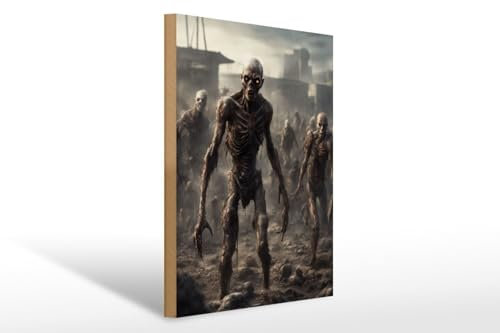 FEMER Holzschild 12x18cm Post Apokalyptische Zombie Horde