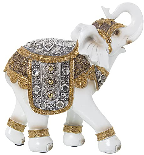 FIGURA RESINA ELEFANTE BLANCO/DORADO 24X11X25CM