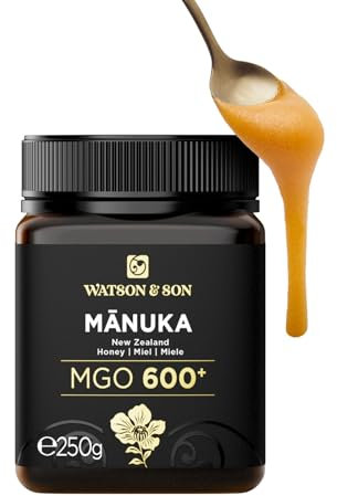 Watson & Son Miele Manuka MGO 600+ (250g) - Puro grezzo 100% certificato - Invasettato e sigillato in Nuova Zelanda - Manuka Honey