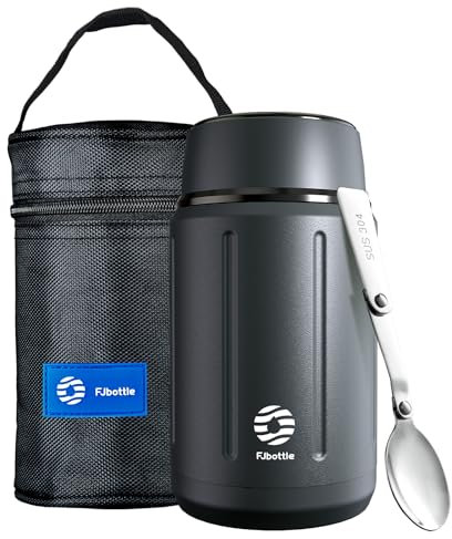 Healter 1000ml Termo Comida Caliente Acero Inoxidable Fiambrera Termica Termo Sopa con Bolsa Aislada e Cuchara Plegable Mantener Caliente Durante 12 horas para adultos y niños(Negro)