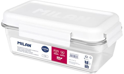 MILAN® Fiambrera de tritán hermética rectangular 1,2 L nata® 624, blanco