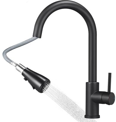 CECIPA Wasserhahn Küche Schwarz mit 3 Modi, Hochdruck Küchenarmatur Ausziehbar, Mischbatterie Küche 360° Schwenkbar, Einhebel Spültischarmatur Küche mit Hohem Bogen, Armatur Küche Edelstahl