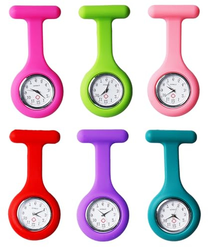 Sporgo 6 Stück Krankenschwester Uhr: Schwesternuhren mit Clip Taschenuhr Schwesternbrosche Silikon Schwesternuhr, Krankenschwesteruhren Quarzwerk Ansteckuhr zum Krankenschwestern Ärzte Student