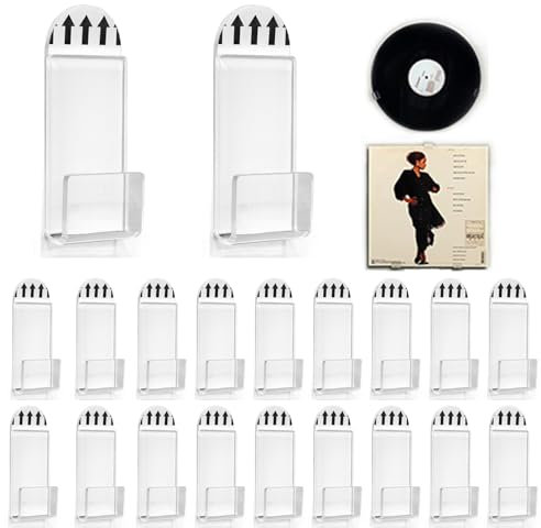 18PCS Vinyl Record Wall Mount Display Vinyl Hangers Self-Adhesive vinyl Hooks Storage No Drill Clear Acrylic Album Storage for Single Music Lp Album Cover CD Card Collection Magazine Home Office