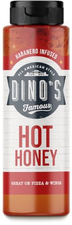 Dino's Famous All American Style Hot Honey Habanero Sauce, 350 g | 100% Pure Honey & Real Habanero Chillies, Sweet & Spicy, Dip Dunk or Drizzle, Versatile Cooking, Unique Gift for Foodies