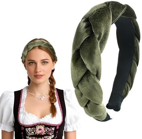 Samt Haarreifen Dirndl Geflochten Stirnband für Damen, Breit Haarband Vintage Gepolsterte Haarreifen Trachten Haarschmuck Rockabilly Kopfband für Damen und Mädchen