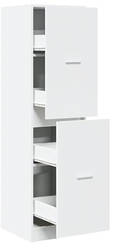 Eleganz Apothekerschrank Weiß 40x41x144,5 cm - Moderner Arzneischrank für Wohnzimmer & Flur - Hochglanz Holzwerkstoff, Stauraum für Medikamente & Hausapotheke