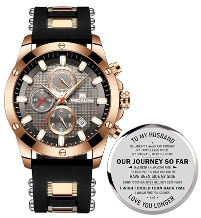 MEGALITH Herren Uhren Groß Chronographen: Analog Wasserdicht Armbanduhr Gummiband mit Datum Leuchtend - Stilvoll Geschenke für Sportlich Männer Jubiläum Geburtstag