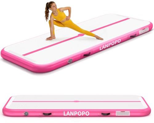 LANPOPO Airtrack Gymnastikmatte – Aufblasbare Turnmatte 2M/3M/4M/5M in Pink, Luftdicht, Weich Aber Stabil, Einfach Aufzubauen & zu Verstauen – Für Kinder, Zuhause, Yoga, Cheerleading & Wasserspaß
