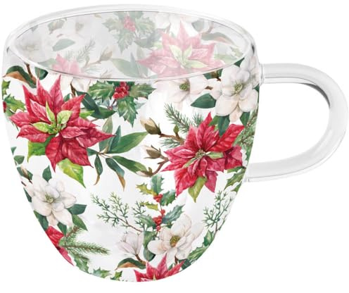 Ambiente Tasse à thé en verre borosilicate à double paroi - 0,2 l - Étoile de Noël - Poinsettia - Avent, Noël