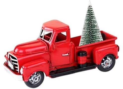 Gcroet Weihnachten Red Truck mit Weihnachtsbaum Vintage Auto Baum Farm rote LKW Dekor Tisch Herzstück für Dekor