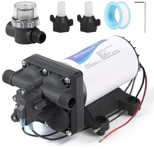 CPROSP Bomba de Agua 12v, 11,3L/min 49,2W, Bomba de Membrana Autocebante | Bomba de Diafragma con Interruptor de Presión; 3,8Bar (55Psi); para Caravanas, Autocaravanas, Barcos; para Autocaravana