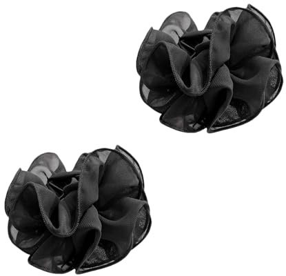 2Pcs Black Large Chiffon Claw Clip Hair Bow Large Size Black Fabric Ribbon Flower Rose For Women Clamps Accessories Clips Jaw Claw,Clips and Barrettes,Hair Accessories