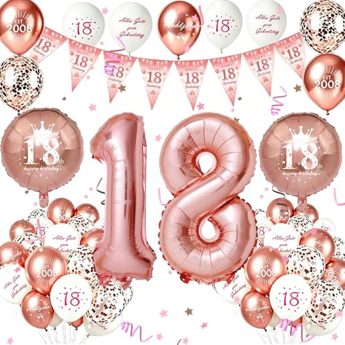 35 pezzi decorativi per il 18° compleanno, ragazza, oro rosa per 18 compleanno, palloncini con numeri XXL, palloncini in lattice Happy Birthday