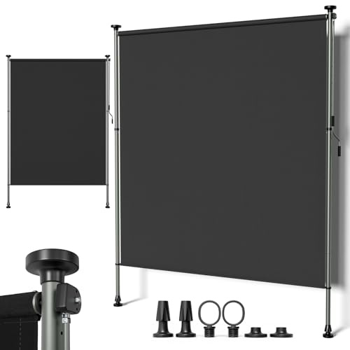 UDPATIO Klemmmarkise Senkrechtmarkise Außen ohne Bohren, 150x310cm Balkon Sichtschutz & Sonnenschutz, Alu Markise mit Handkurbel, Vertikalmarkise 280g/m², für Terrasse, Anthrazit Wasserdicht