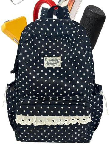 Aesthetic Backpacks for School - Adjustable Straps Stylish Zipper Bag | Dot and Lace Design Large Capacity Cute School Backpack for Laptop Computer Water Bottle College Travel Gym Lunch