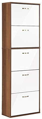 HOMCOM Armoire à Chaussures Meuble à Chaussures Design Contemporain 5 Portes abattantes Bicolore Blanc Marron foncé Imitation Bois