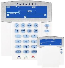 PARADOX K32IRF Tastiera con visualizzatore LCD ad icone con retroilluminazione verde e sportello verticale di protezione dei tasti 433 MHz