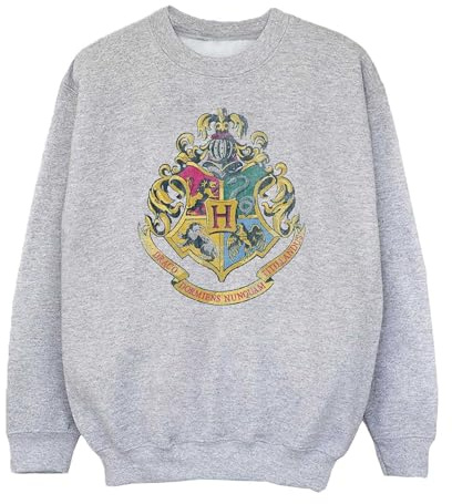 Harry Potter Girls Hogwarts Distressed Crest Sweatshirt 9-11 Years Sport Grey