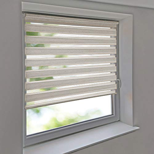 Sonnenschutz-HH - Doppelrollo Klemmfix ohne Bohren Vario Seitenzug Duorollo AUSSENMAß Breite 70 x 210 cm Höhe - Leinen-Struktur Creme