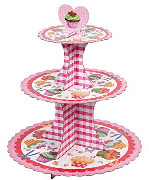 Alzata per Dolci 3 Piani Porta Cupcake Alzatina in Cartone 35 cm Espositore per Dessert Torte Bomboniere Caramelle Vassoio Piatto Festa Compleanno Alsino Tel-001 Cupcake