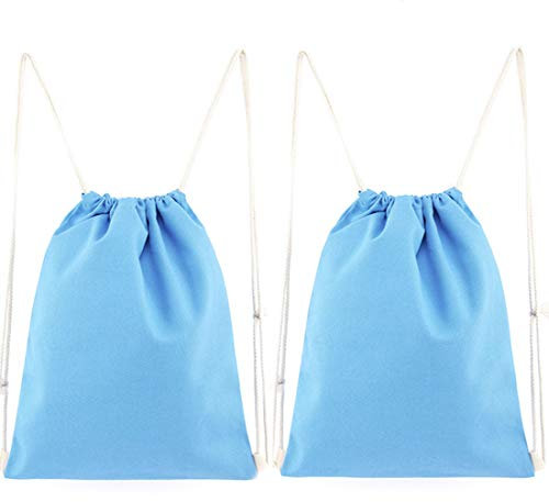 Yingkor 2er-Pack Baumwoll-Leinen-Rucksack mit Kordelzug, hellblau, 30x40cm, Reisen