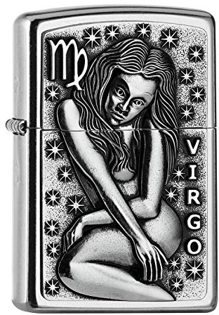 Zippo Sturmfeuerzeug - Zodiac Virgo, Street Chrome, Emblem - Nachfüllbar - Wiederverwendbar - Windfestes Design - Geschenkbox - Made in USA