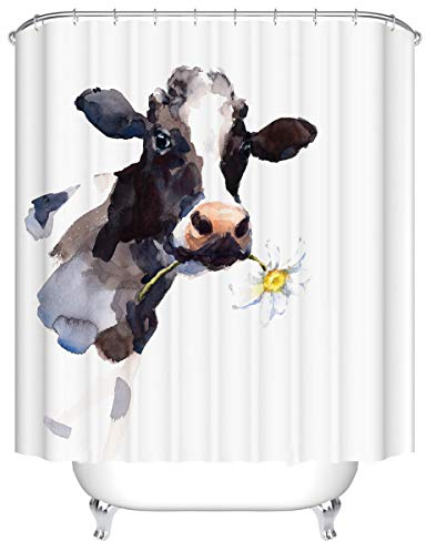 Duschvorhang, Morbuy 3D Digitaldruck Top Qualität Schimmelresistenter und Wasserabweisend Shower Curtain Waschbar Mit 12 Duschvorhangringen 100% Polyester (180x200cm,Kuh)