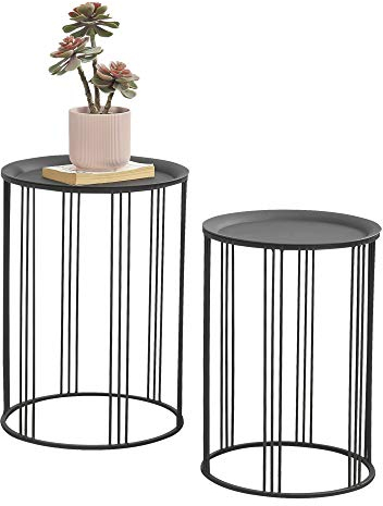 [en.casa] Beistelltisch 2er Set 'Batumi' Couchtisch Metall Sofatisch 2 Größen Wohnzimmertisch Rund Schwarz