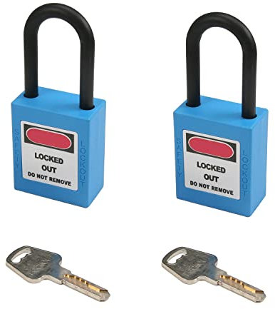 MroMax Cerraduras de bloqueo para etiquetas, cerraduras Loto con llave igual – Nylon Lock Out Tag Out aislado, grillete de seguridad azul, 2 piezas