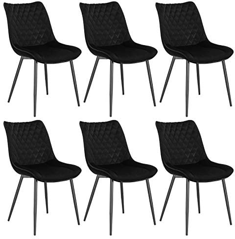WOLTU Esszimmerstühle 6er Set, Küchenstühle, Wohnzimmerstühle, Polsterstühle mit Rückenlehne, für Esszimmer, Küche, Wohnzimmer, Büro, Sitzfläche aus Samt, Metallbeine, Schwarz BH209sz-6
