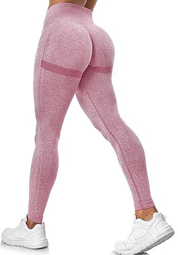 Yaavii Damen Sport Leggings Lange Blickdicht Yoga Leggings Figurformende Sporthose Yogahose Fitnesshose mit Hohe Taille Bauchkontrolle Rosa3 M