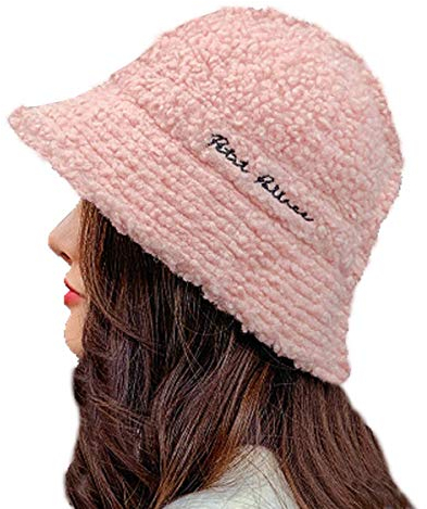 DELIBEST Fischerhut für Damen, Winterhut, Teddy-Stil, Kunstfell, weich, warm für Frauen und Mädchen, rose, M