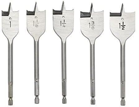 BlueCatELE 5 PCS 1 to 1-1/2 Wood Spade Drill Bit Set Wood Paddle Flat Bits
