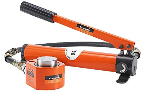 Bonvoisin 5T Gato Hidráulico Ultrafino + CP-180 Bomba Hidráulica Manual, 8 mm Carrera, 42 mm Altura Propia, 9,61 m㎡ Área Utilizable, Cilindro de Elevación para Ingeniería Mecánica Industrial