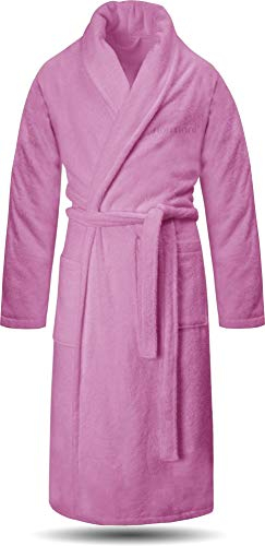 normani 100% Baumwoll Bademantel Saunamantel zweifarbig und einfarbig mit und ohne Kapuze für Damen und Herren (Gr. XS - 4XL) Farbe Rosa Größe 4XL