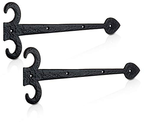 XFORT 350mm Black Antique Hinge Front, Leaf Design Cast Iron Gate Hinges, Decorative Hinge Front, Vintage Shed Door Hinge, Ornamental Tee Hinges, Rustic T Hinges, External Black Door Hinges [1 Pair]