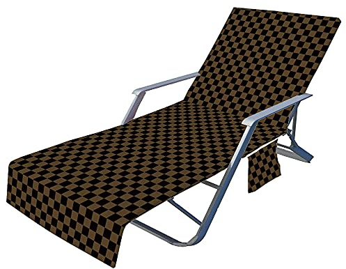 Fansushop Schonbezug für Gartenliege Frottee Liegenauflage Garten Sonnenliege Handtuch mit 2 Taschen Stuhl Strandtuch für Schwimmbäder, Strände (Braun kariertBraun kariert,75x210cm)