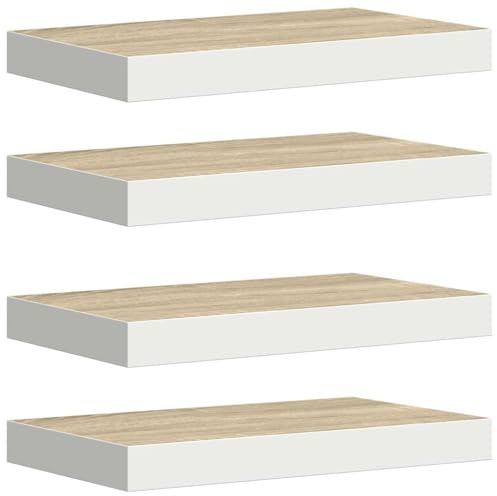vidaXL 4X Schweberegal Wandregal Schwebend Bücherregal Wandboard Hängeregal Dekoregal Freischwebend Regal Eichenoptik Weiß 40x23x3,8cm MDF