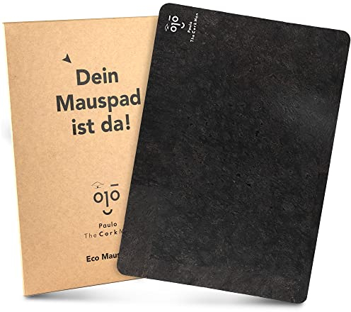 paulothecorkman Gaming Mauspad klein & rutschfest aus Kork 28x20cm / Dünnes Mousepad/nachhaltiges Naturprodukt/Wasserabweisendes, gelenkschonendes Maus Pad in Schwarz