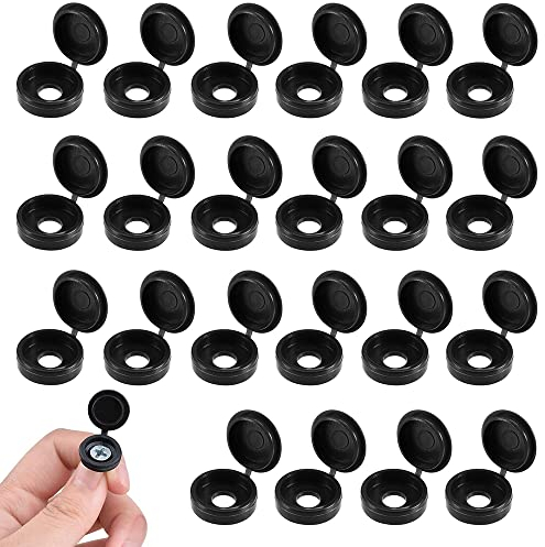 DCQQ Schraubenabdeckungen Set 200 Pcs Schwarz Kunststoff Faltschraube Schnappdeckel Abdeckkappen Wasserdicht Scharnier Schraubenkappen Faltschraube Abdeckkappen Für Möbel,Schränke,Dachdekoration