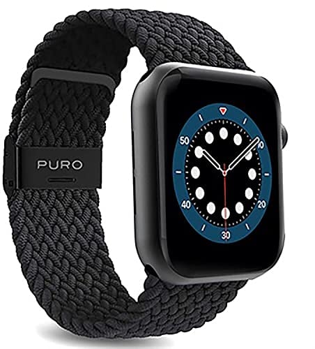 Puro Cinturino Loop compatibile con Apple Watch 42mm 44 mm 45mm, tessuto elastico e traspirante, chiusura a clip, resistente ad acqua e sudore, compatibile con apple watch serie 1/2/3/4/5/6/7/SE; NERO