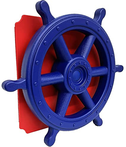 move and stic Platte 40x40 mit Spielfunktion Multifunktionsplatte Spielplatte mit Piratenlenkrad Steuerrad für Spielturm (Platte 40x40cm rot mit Schiffslenkrad blau)