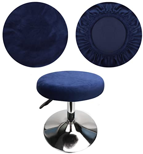 HuaLiSiJi Barhocker Bezug Rund Luxuriöser Stoff, Durchmesser 30-40cm, Rund Dehnbar Knitterfrei Waschbar Staubdicht Hocker Bezug (1Pcs Navy blau)